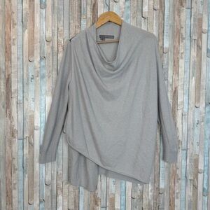 360 Sweater M Rich 100% Cashmere Cozy Soft Knit Draped Wrap Front Sweater Pale